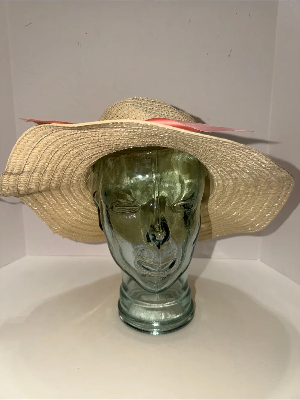 Straw Sun Hat with Pink Ribbon